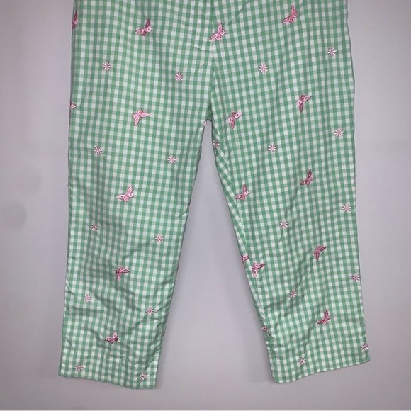 Lilly Pulitzer Vintage Gingham Hi-Rise Crop Pants Green White Butterfly Size 8 P - Picture 4 of 8